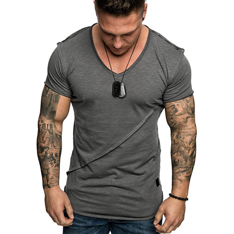 Herren V-Ausschnitt T-Shirt aus hochwertiger Baumwolle mit strukturierter Oberfläche Echoarchiv