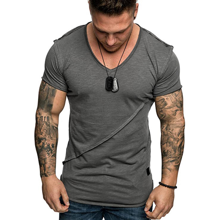 Herren V-Ausschnitt T-Shirt aus hochwertiger Baumwolle mit strukturierter Oberfläche Echoarchiv