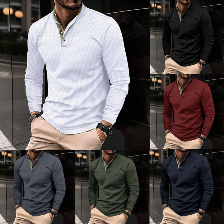 Herren Langarm-Shirt mit modernem Kragen und strukturiertem Design Echoarchiv