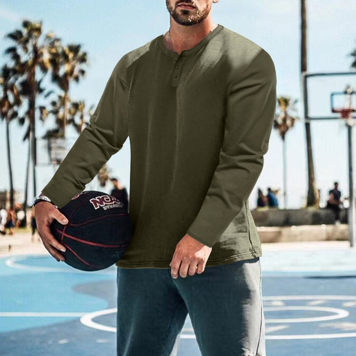 Herren lässiges Langarm-Henley-Shirt aus atmungsaktiver Baumwolle Echoarchiv