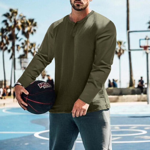 Herren lässiges Langarm-Henley-Shirt aus atmungsaktiver Baumwolle Echoarchiv