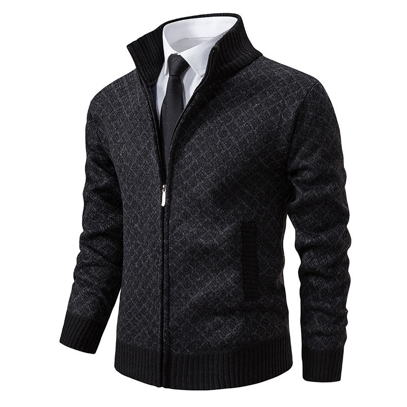 Herren nan gemusterte Strickjacke mit Stehkragen und durchgehendem Reißverschluss Echo Archiv