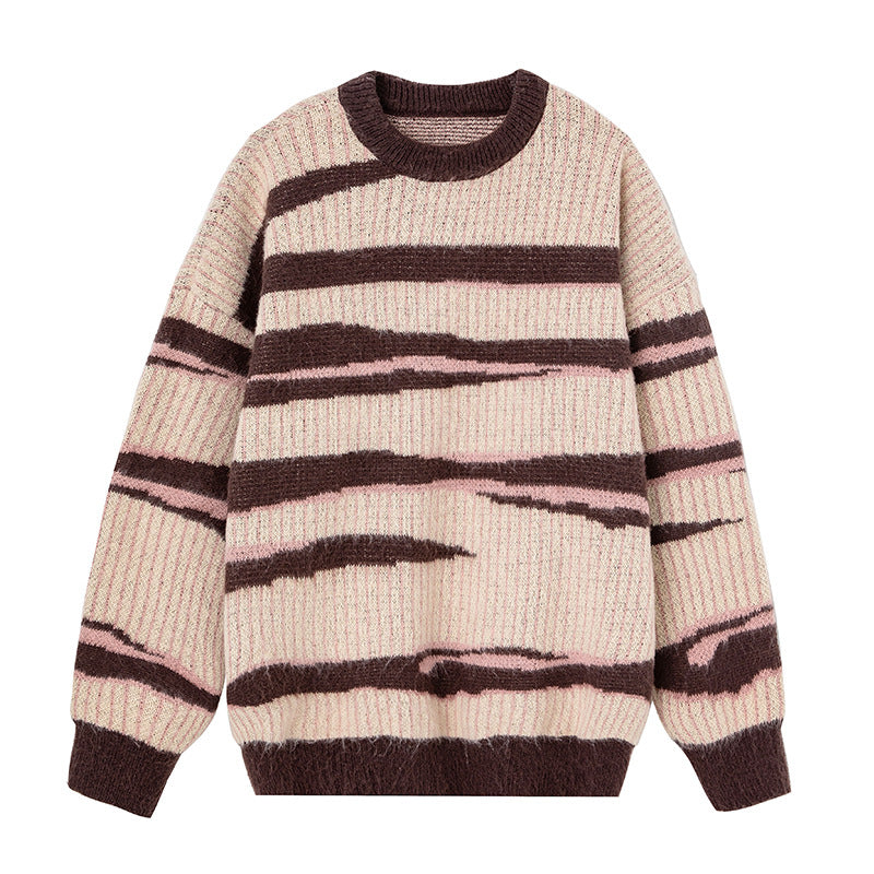 Unisex Grobstrickpullover mit Wellenintarsie und Rippenstruktur Echo Archiv