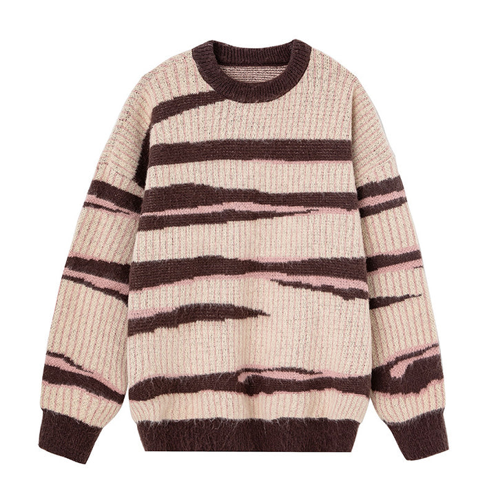 Unisex Grobstrickpullover mit Wellenintarsie und Rippenstruktur Echo Archiv