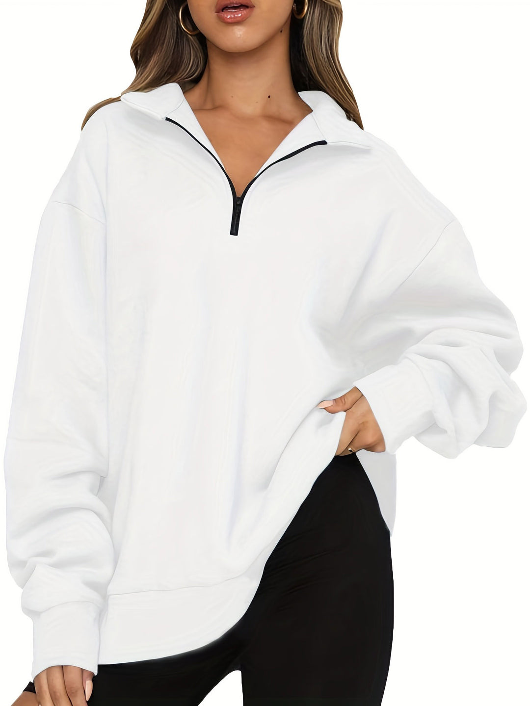 Damen nan Oversized Sweatshirt mit Kurzreißverschluss, Stehkragen und Kängurutasche Echo Archiv