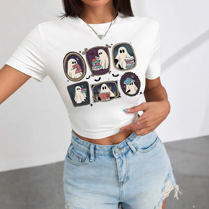 Damen Crop-T-Shirt mit verspieltem Geistermotiv Echo Archiv