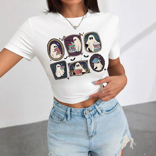 Damen Crop-T-Shirt mit verspieltem Geistermotiv Echo Archiv