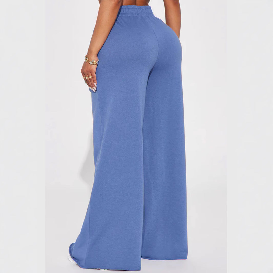 Damen nan High‑Waist Palazzohose aus French-Terry mit weitem Bein, elastischem Komfortbund und offenen Saumkanten Echo Archiv