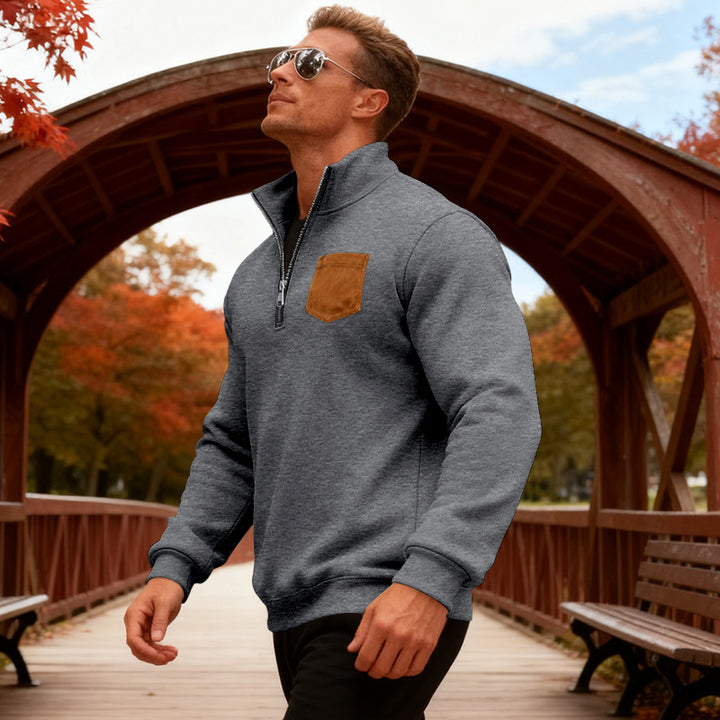 Herren Fleecepullover mit halbem Reißverschluss und praktischer Brusttasche Echoarchiv