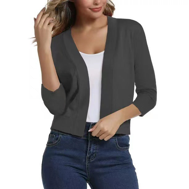 Damen nan offener Kurzcardigan mit dreiviertelärmeln und elastischem Saum Echo Archiv