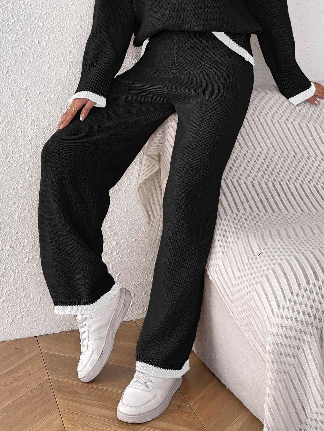 Damen lässige Strickhose mit kontrastierendem Bündchen Echo Archiv