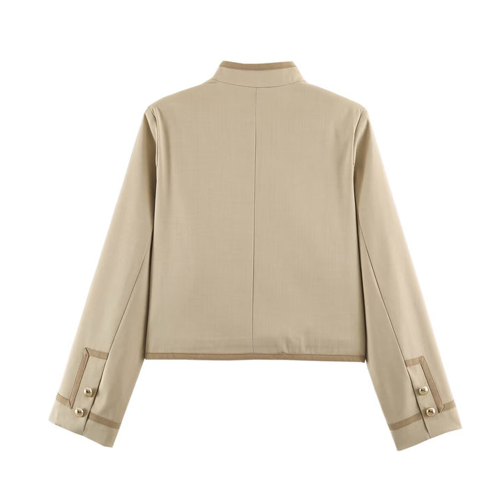 Damen Cropped Stehkragenjacke mit dekorativen Knebelverschlüssen und Boxy-Schnitt Echo Archiv