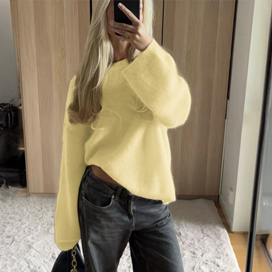 Damen Oversize Off-Shoulder Feinstrickpullover mit Fledermausärmeln – Mavelle