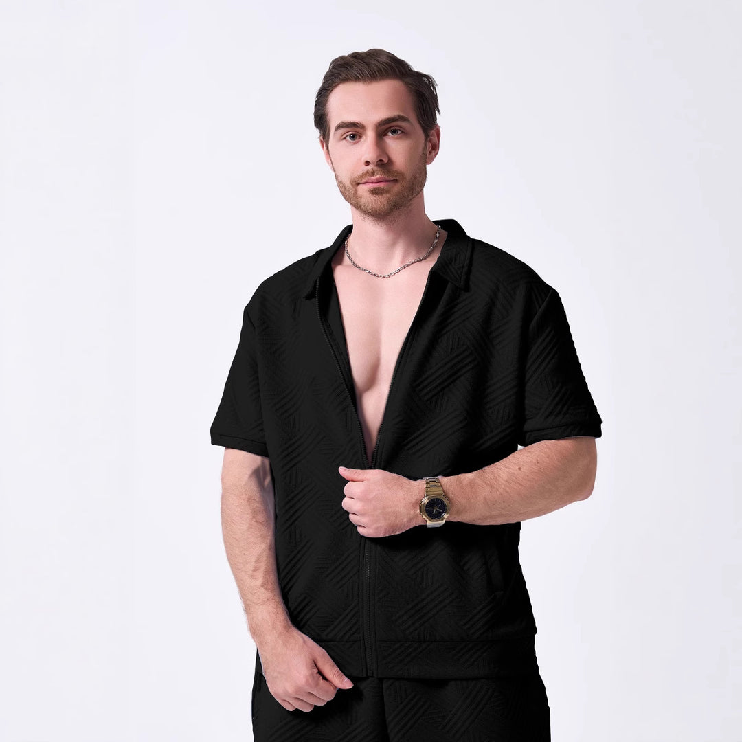 Herren Kurzarm Zipshirt mit strukturiertem Design Echoarchiv