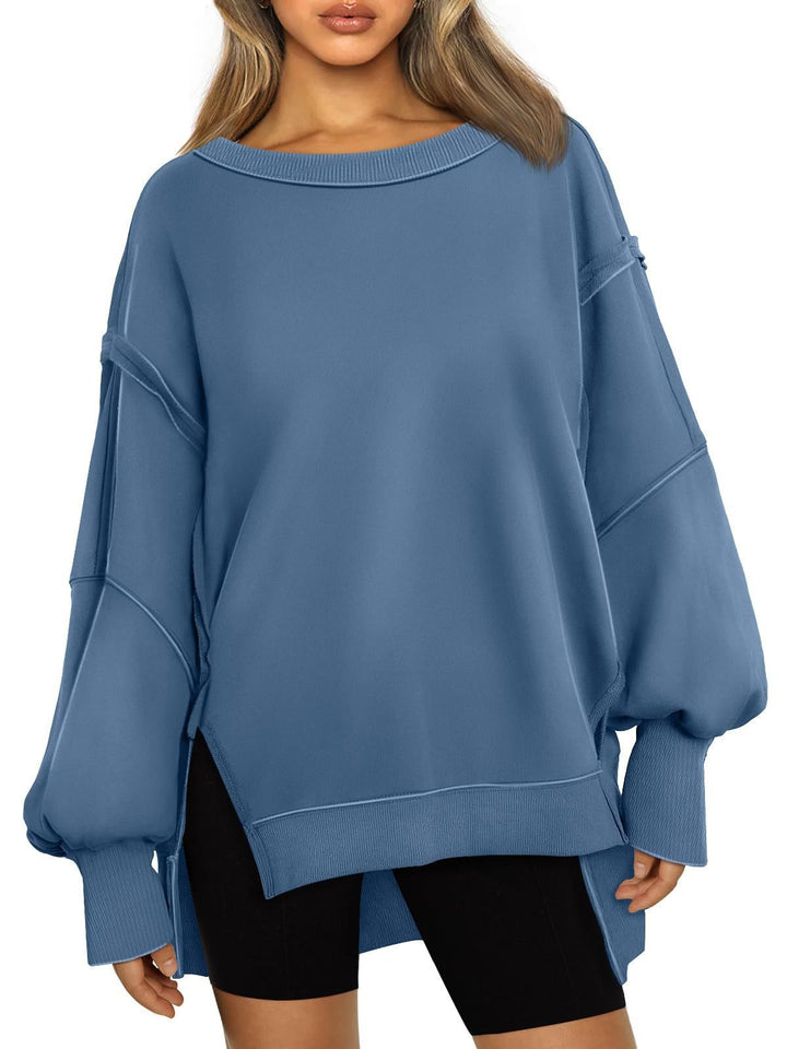 Damen Weiches Longline-Sweatshirt mit Ballonärmeln, seitlichen Schlitzen und geripptem Saum Echo Archiv