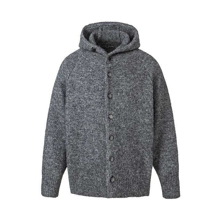 Herren Grobgestrickter Kapuzen-Cardigan mit durchgehender Knopfleiste und Rippenbündchen Echo Archiv