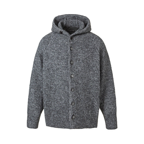 Herren Grobgestrickter Kapuzen-Cardigan mit durchgehender Knopfleiste und Rippenbündchen Echo Archiv