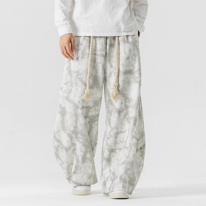 Unisex nan weite Batik-Haremshose mit dekorativem Kordelbund und tiefem Schritt Echo Archiv