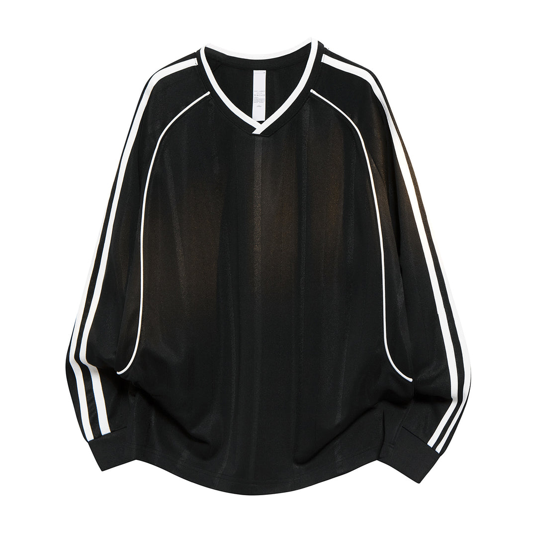 Damen Weites V-Ausschnitt Oversize-Sportshirt mit Raglanärmeln und Kontraststreifen Echo Archiv