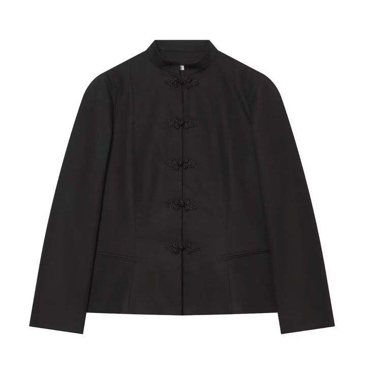 Damen Kurze taillierte Jacke mit Mandarin-Kragen und dekorativen Knotenverschlüssen Echo Archiv