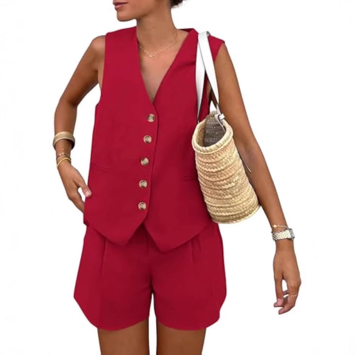 Damen elegantes Jumpsuit-Set mit tailliertem Schnitt und dekorativen Knopfdetails Echo Archiv