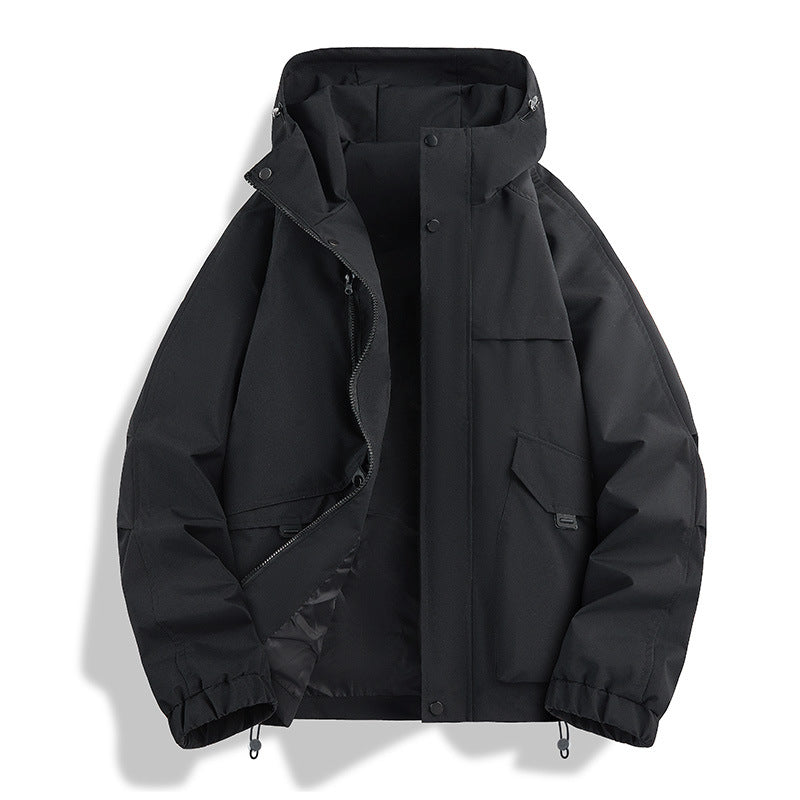 Unisex Leichte zweifarbige Wind- und Regenjacke mit Kapuze, Kordelzug und Reißverschlusstaschen Echoarchiv