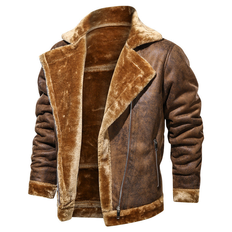 Herren Velours-Imitat-Bikerjacke mit hohem Kragen und wärmender Teddy-Innenseite Echoarchiv