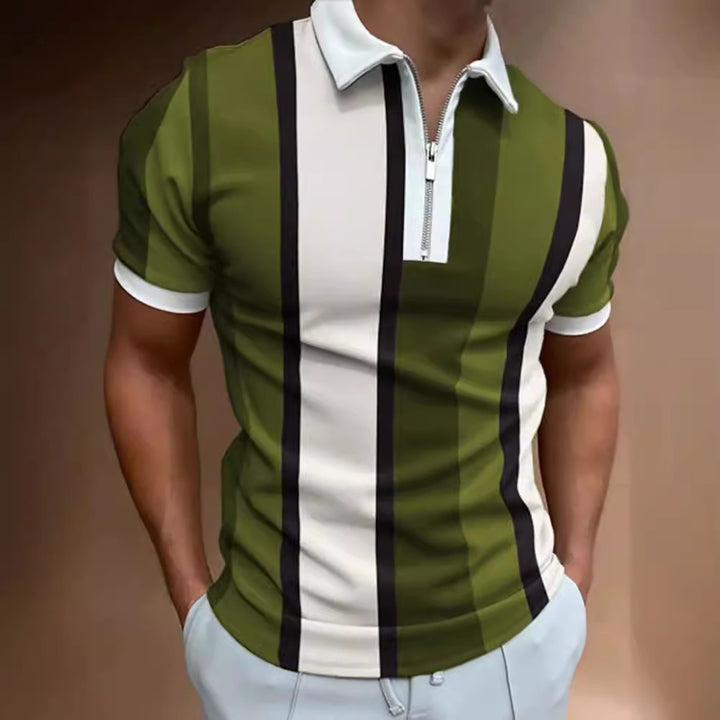 Herren Polohemd mit sportlichem Reißverschluss und elegantem Blockstreifenmuster Echoarchiv