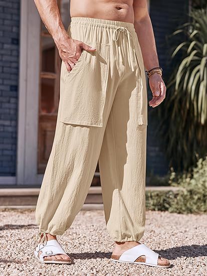 Herren lockere Sommerhose mit elastischem Bund und Taschen Echoarchiv