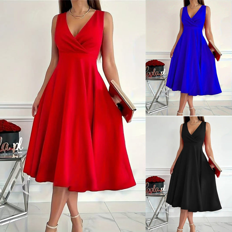 Damen elegantes A-Linie Wickelkleid mit V-Ausschnitt Echoarchiv