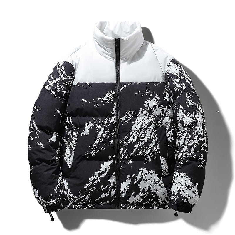Herren Wattierte Steppjacke mit Camouflage‑Print, hohem Stehkragen & verstellbarem Saum Echoarchiv