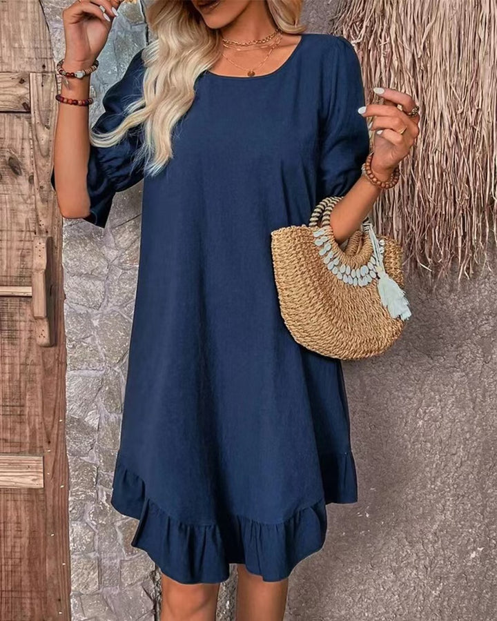 Damen nan legeres A-Linien-Kleid mit Volant-Saum und Dreiviertel-Ärmeln aus Leinenmix Echo Archiv