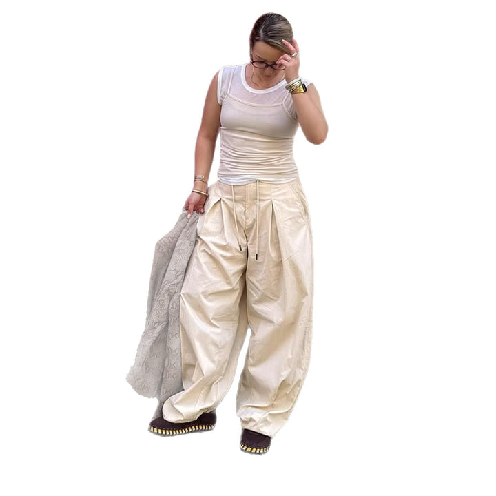 Damen Weite Chinohose mit elastischem Bund und dekorativen Falten Echo Archiv