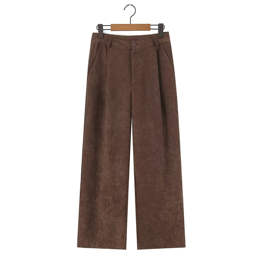 Damen Hochtaillierte Cordhose mit weitem Bein und Bundfalten Echo Archiv
