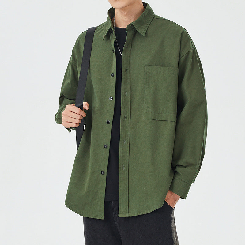 Herren lässige Baumwollhemdjacke mit aufgesetzter Brusttasche Echoarchiv