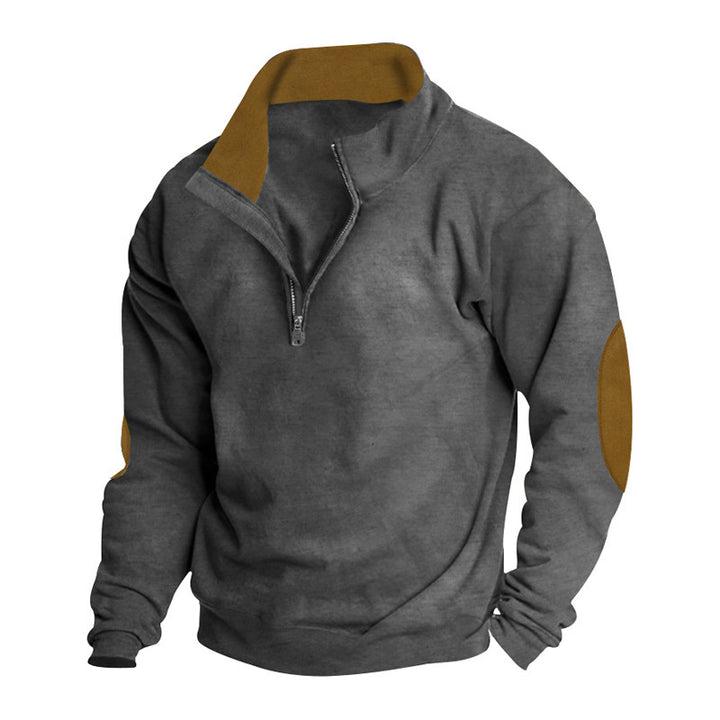 Herren sportlicher Pullover mit halblangem Reißverschluss und modernen Ellenbogenpatches Echoarchiv
