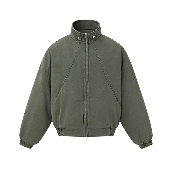 Unisex Boxy-Canvas-Blousonjacke mit hohem Stehkragen, diagonalem Nahtdesign und elastischem Saum Echoarchiv