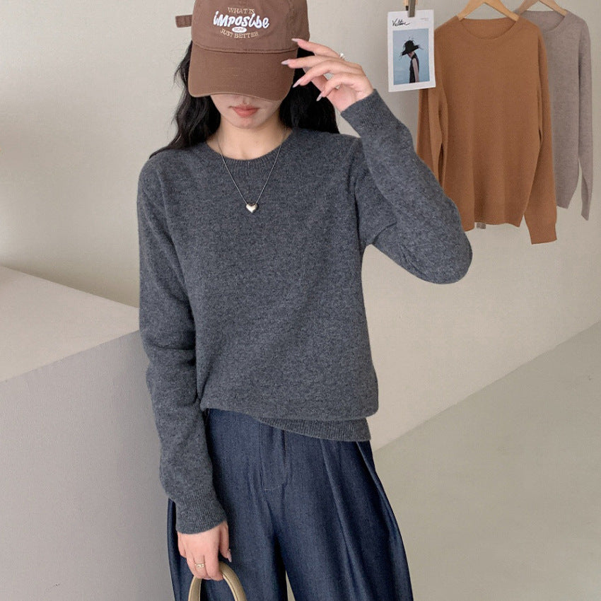 Damen Feiner Rundhals-Pullover aus Kaschmir-Mix mit gerippten Bündchen Echoarchiv