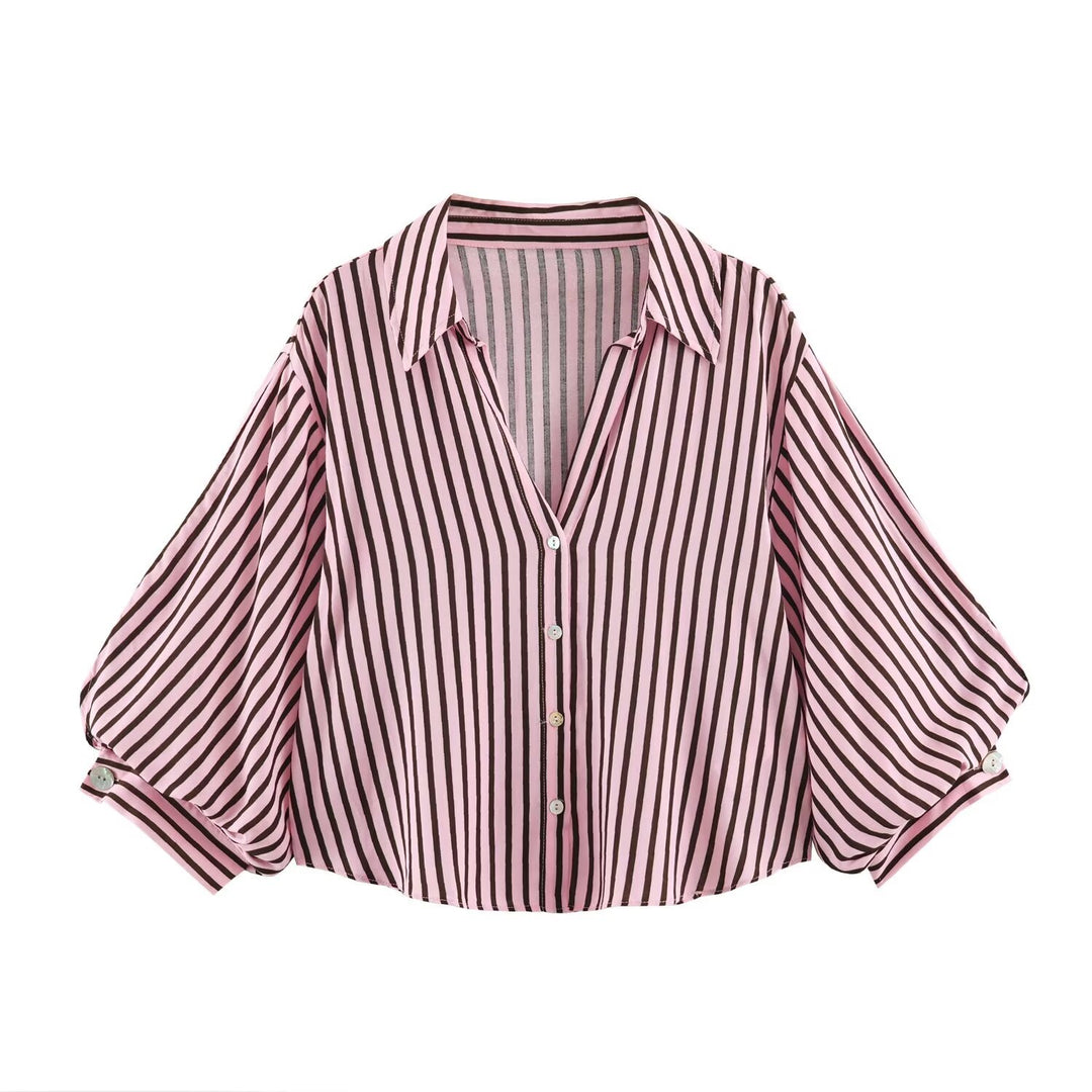 Damen Oversize-Hemdbluse mit tiefem V-Ausschnitt und Ballonärmeln Echo Archiv