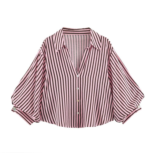 Damen Oversize-Hemdbluse mit tiefem V-Ausschnitt und Ballonärmeln Echo Archiv