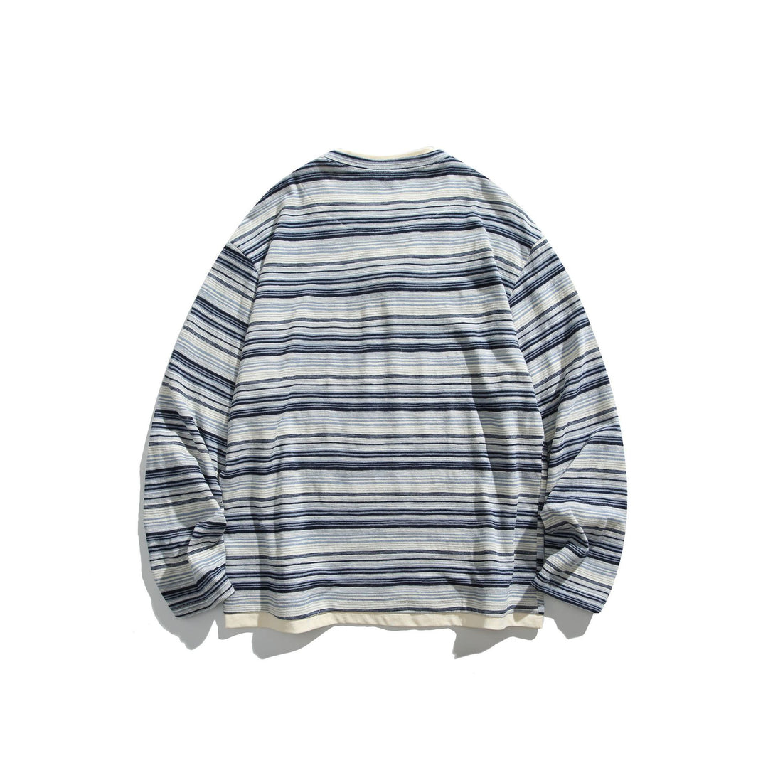 Unisex Gestreiftes Langarmshirt mit V-Notch und Lagen-Effekt Echoarchiv