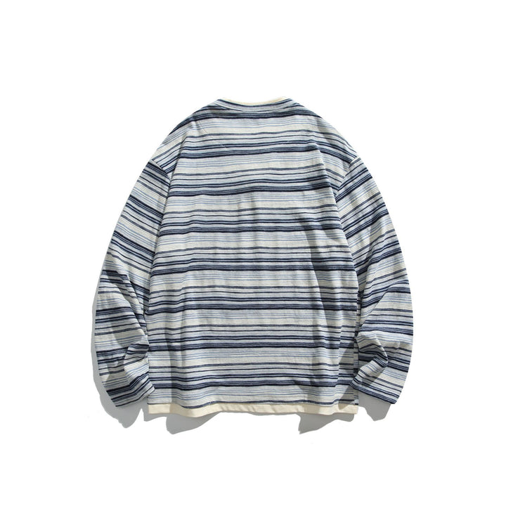 Unisex Gestreiftes Langarmshirt mit V-Notch und Lagen-Effekt Echoarchiv