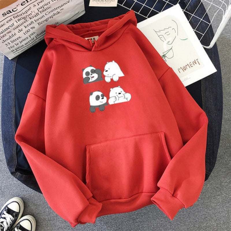 Unisex Kapuzenpullover mit niedlichem Comic-Tierprint, Kängurutasche und weichem Fleece-Innenfutter – Auréline