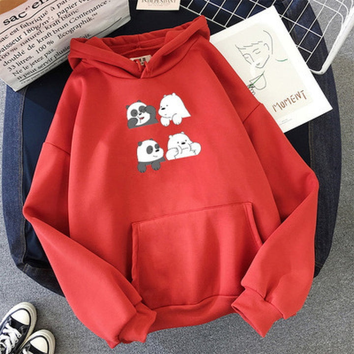 Unisex Kapuzenpullover mit niedlichem Comic-Tierprint, Kängurutasche und weichem Fleece-Innenfutter – Auréline