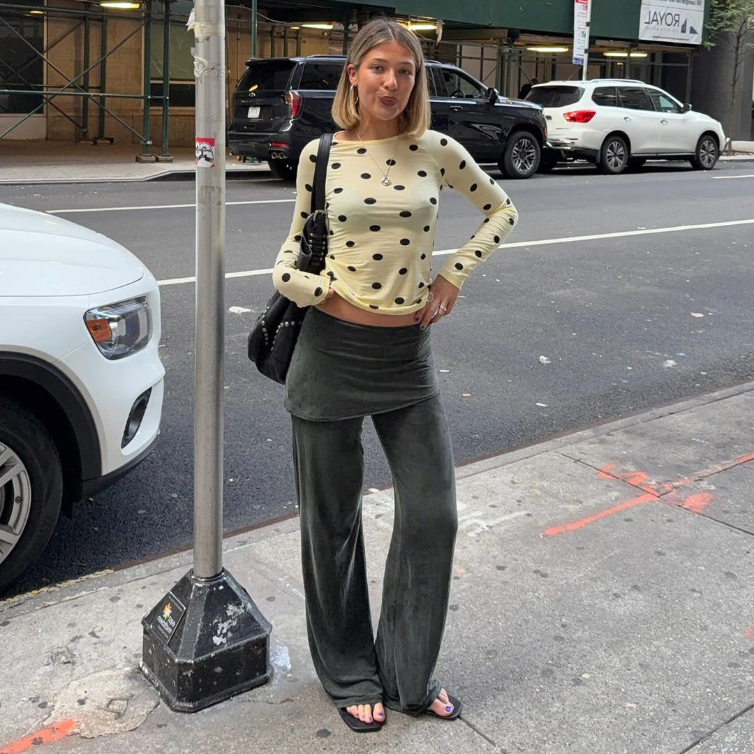 Damen weite Flared-Pants aus luxuriösem Veloursstoff Echo Archiv