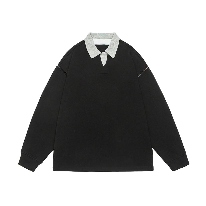 Unisex Oversize Polokragen-Sweatshirt mit Kontrastkragen und Zierperforation Echoarchiv