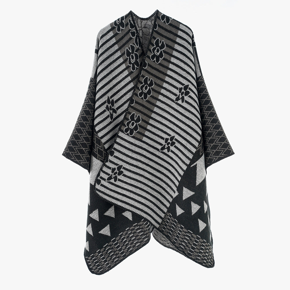 Damen Oversize Jacquard‑Ruana im Ethno‑Patchwork‑Design – Avérine