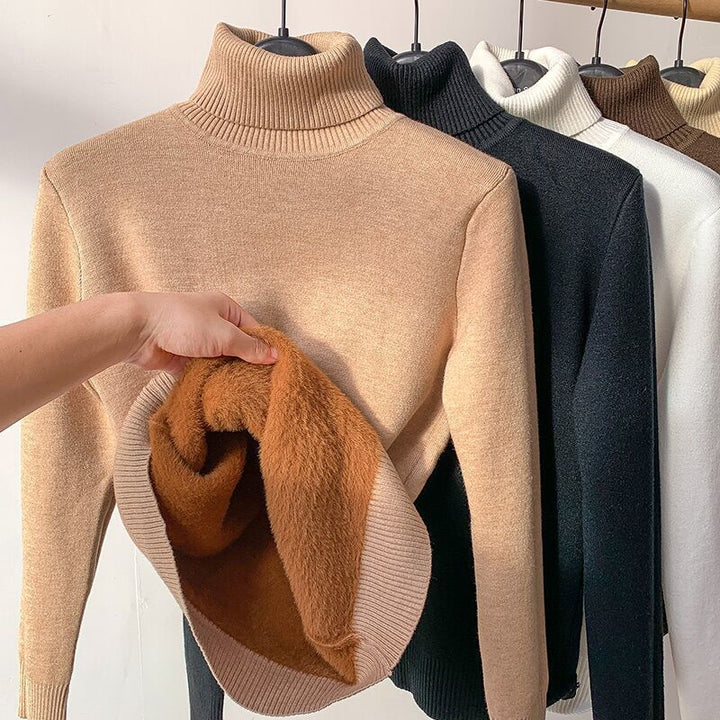 Damen Feinstrick-Rollkragenpullover mit wärmendem Innenfutter und schmaler Silhouette – Mavelle