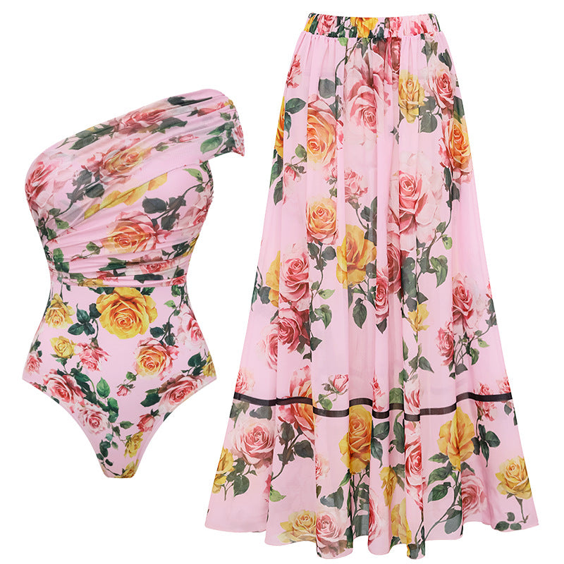 Damen Einseitiger Badeanzug mit floralem Drapierungsdesign Echo Archiv