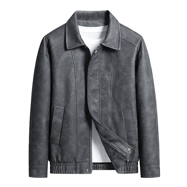 Herren Kurz geschnittene Kunstlederjacke im Vintage‑Look mit Hemdkragen & durchgehendem Reißverschluss Echoarchiv